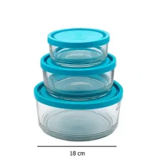 ظرف 3 تیکه یخچالی گرد شیشه ای درب ژله ای