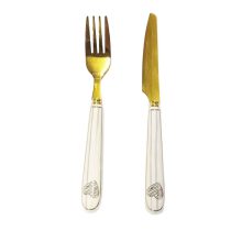 ست کارد و چنگال طلایی دسته سرامیکی طرح قلب 6 عددی