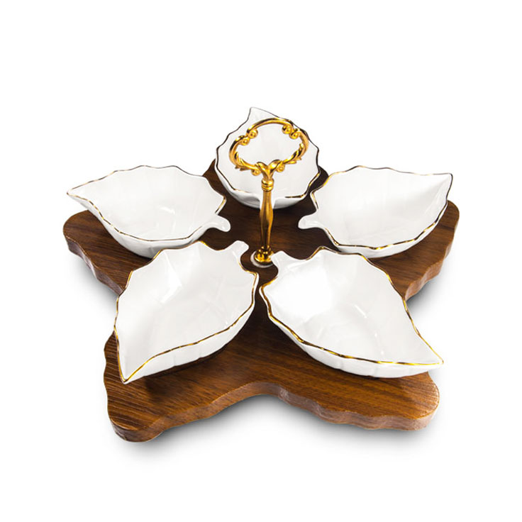 اردو خوری لیمون ۵ خانه طرح برگ لب طلا کد 150