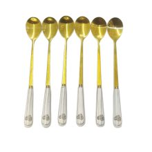 ست قاشق شربت خوری طلایی دسته سرامیکی طرح قلب 6 عددی