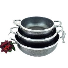 سه تابه دو دسته فلزی و نقره ای طرح چدن مارک صبا و انسی