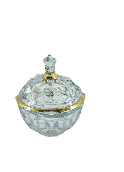 قندان شیشه ای لب طلا آکوامارین