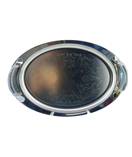 سینی استیل دسته دار بیضی