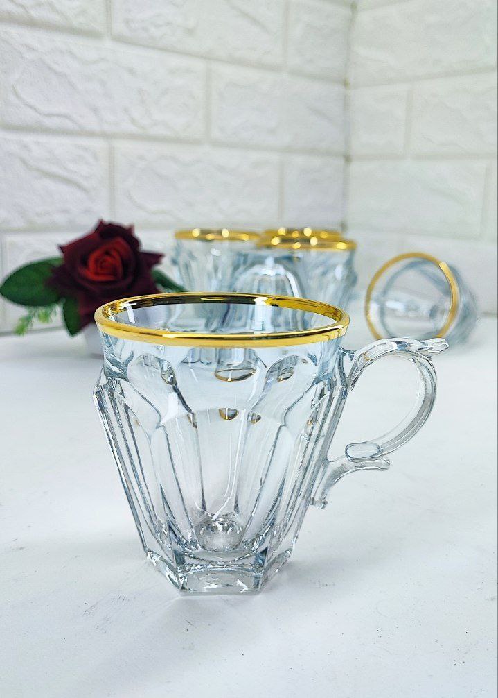 فنجان شیشه ای لب طلا امور