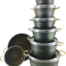 سرویس قابلمه طرح گلدونی 14 پارچه دسته طلایی هلنا