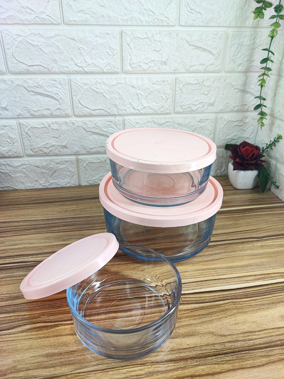 ظرف غذا 3 تایی شیشه ای گرد