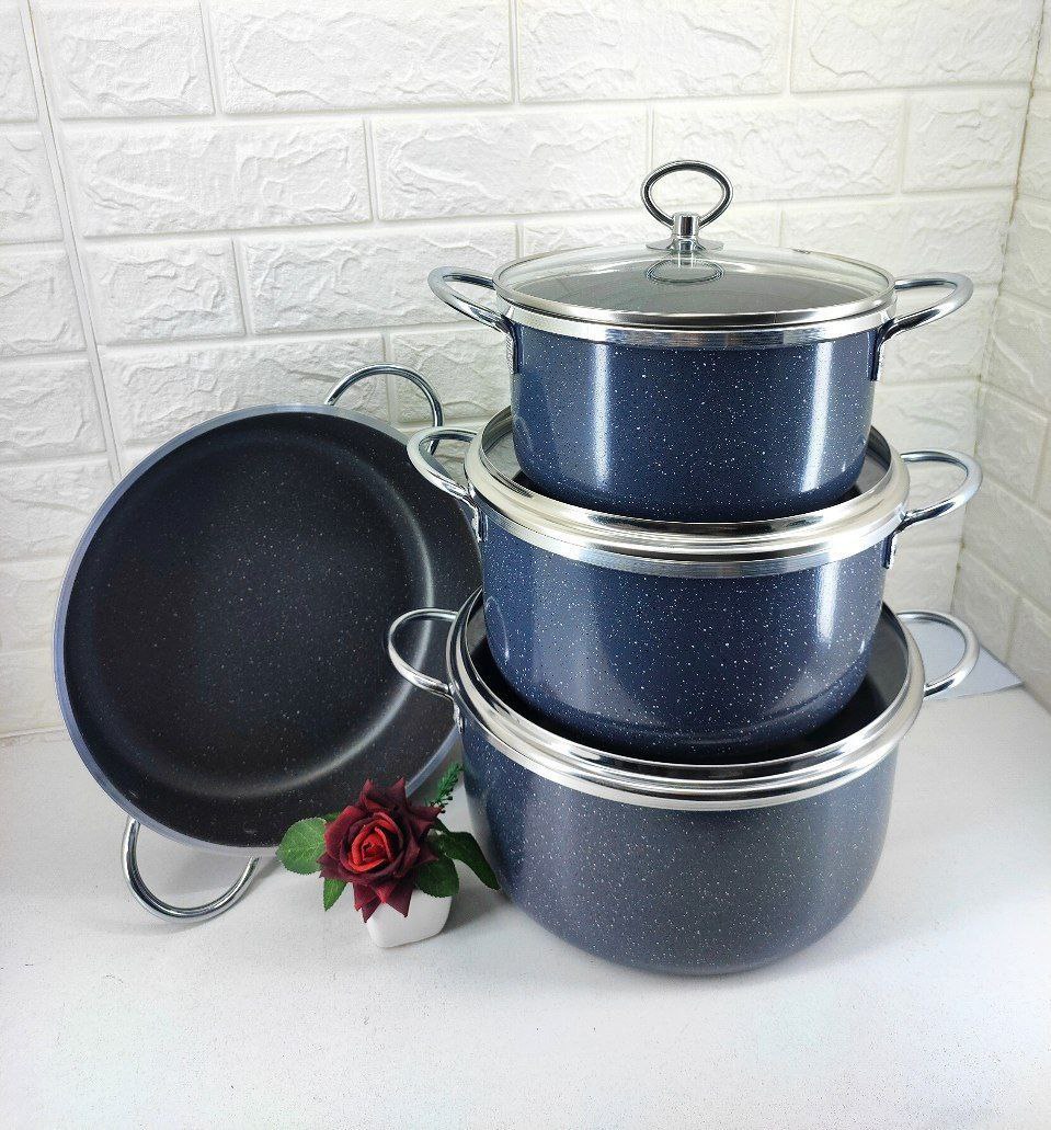 سرویس قابلمه ۷ پارچه طرح چدن دسته نقره ای صبا مدل 01179