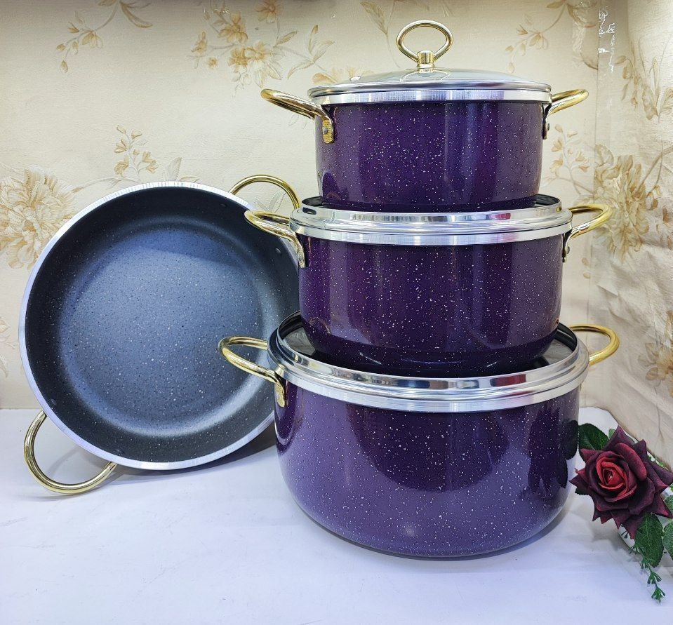 سرویس قابلمه ۷ پارچه طرح چدن دسته نقره ای صبا مدل 01179