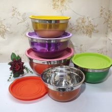 لگن استیل پنج تکه درب رنگی مدل یونیک هوم