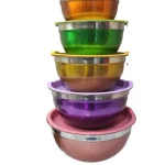 لگن استیل پنج تکه درب رنگی مدل یونیک هوم