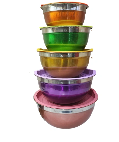 لگن استیل پنج تکه درب رنگی مدل یونیک هوم