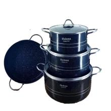 سرویس قابلمه 7 پارچه کلاسیک خط دار دسته نقره ای هلنا