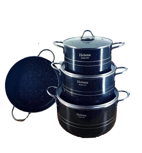 سرویس قابلمه 7 پارچه کلاسیک خط دار دسته نقره ای هلنا