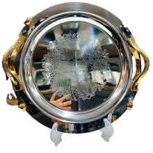 سینی گرد بزرگ دسته طلایی مدل 8768