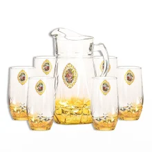 سرویس پارچ و لیوان 7 پارچه بلور استاتیک مدل گل رز عسلی